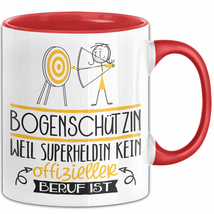 Bogenschützin Geschenk Tasse Lustiger Spruch Bogenschützin Weil Superheldin Kein Offizieller Beruf Ist Geschenkidee Rot Trendation