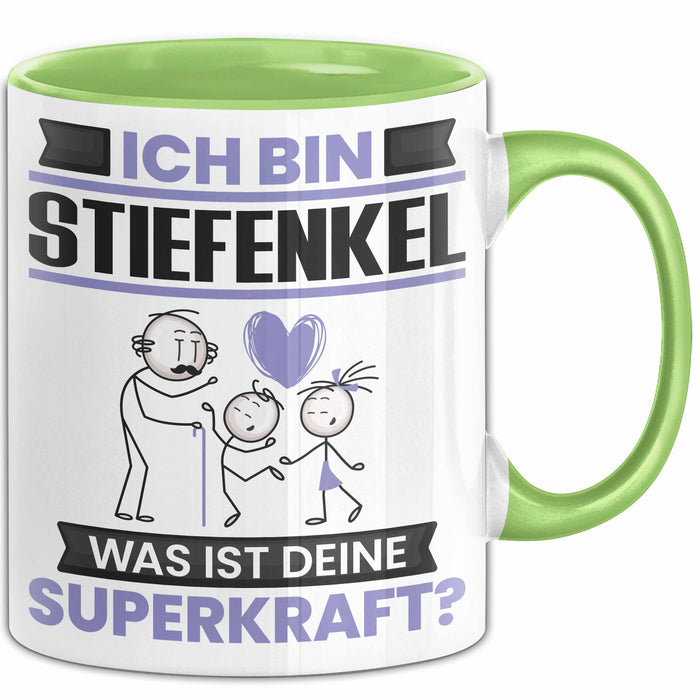 Stiefenkel Tasse Geschenk für Stiefenkel Geburtstag Lustiger Spruch Kaffee-Becher Was Ist Deine Superkraft Grün Trendation