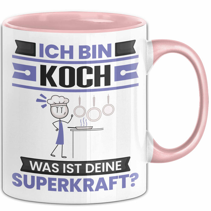 Koch Tasse Geschenk für Koch Geburtstag Lustiger Spruch Kaffee-Becher Was Ist Deine Superkraft Rosa Trendation