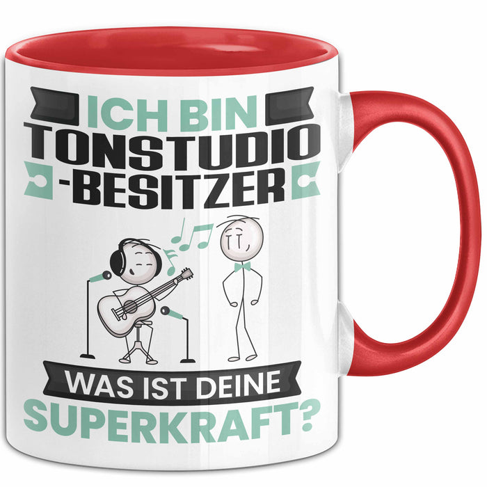 Tonstudio-Besitzer Tasse Geschenk für Tonstudio-Besitzer Geburtstag Lustiger Spruch Kaffee-Becher Was Ist Deine Superkraft Rot Trendation