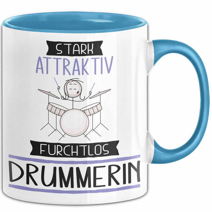 Drummerin Tasse Geschenk Becher Stark Attraktiv Furchtlos Drummerin Lustige Geschenkidee Blau Trendation