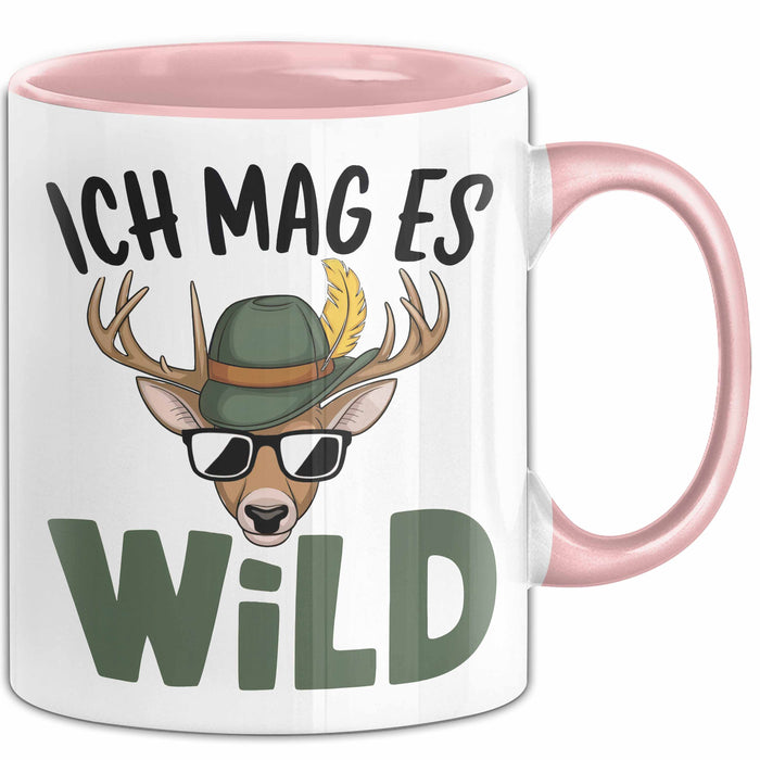 Hirschjäger Jagd Tasse Geschenk Ich mag’s wild Spruch Rosa Trendation
