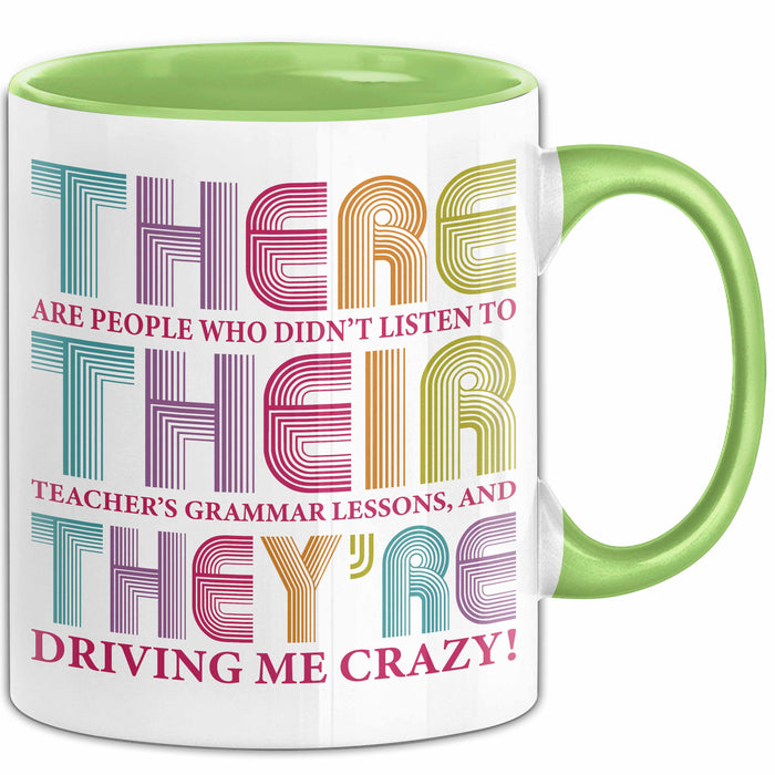 Englischlehrer Unterricht Tasse Geschenk Lustige Geschenkidee Spruch There Their They’Re Grün Trendation
