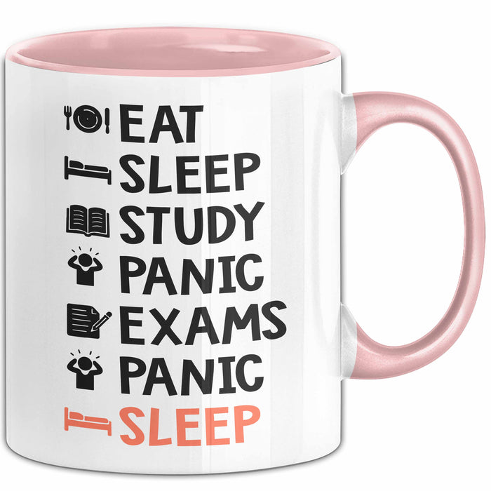 Medizinstudent Arzt Tasse Geschenk Lustige Geschenkidee Spruch Essen Schlafen Lernen Panik Prüfungen Panik Schlafen Rosa Trendation