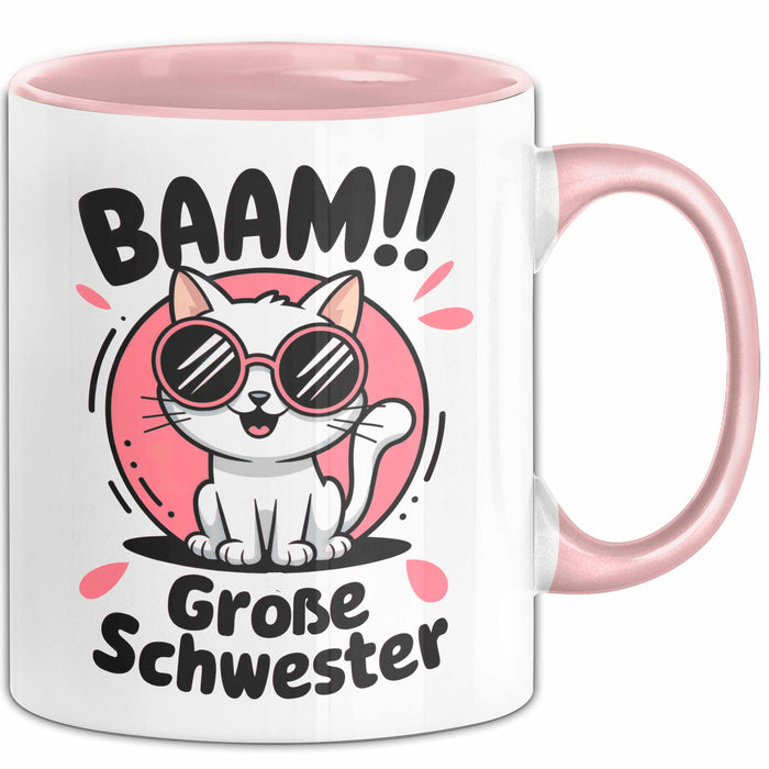 Big Sister Ältere Geschwister Schwestern Katze Tasse Becher Geschenk Lustige Geschenkidee Spruch Big Sister Rosa Trendation