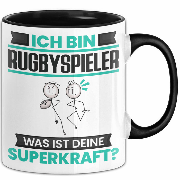 Rugbyspieler Tasse Geschenk für Rugbyspieler Geburtstag Lustiger Spruch Kaffee-Becher Was Ist Deine Superkraft Schwarz Trendation