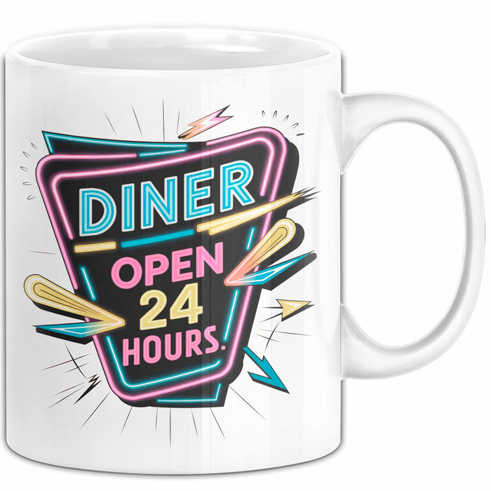 Diner Fan Tasse Geschenkidee für Retro Essen Liebhaber Weiß Trendation