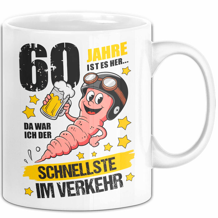 60. Geburtstag Tasse Geschenk Lustige Geschenkidee Spruch 60 Jahre Ist Es Her Da War Ich Der Schnellste Im Verkehr Weiß Trendation