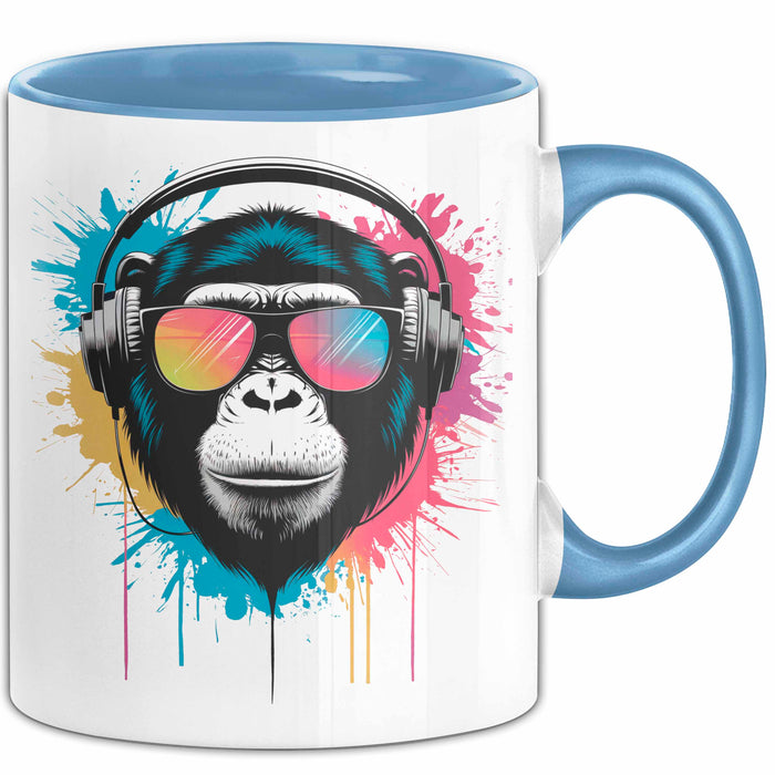 DJ Affe mit Sonnenbrille Tasse Becher Geschenk Lustige Geschenkidee Spruch Blau Trendation