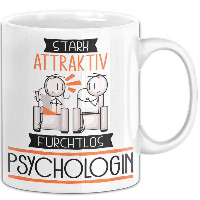 Psychologin Tasse Geschenk Becher Stark Attraktiv Furchtlos Psychologin Lustige Geschenkidee Weiß Trendation