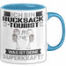 Rucksacktourist Tasse Geschenk für Rucksacktourist Geburtstag Lustiger Spruch Kaffee-Becher Was Ist Deine Superkraft Blau Trendation