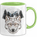 Wolf Tasse Geschenk Realistisch Berglandschaft Vollmond Geschenkidee Grün Trendation