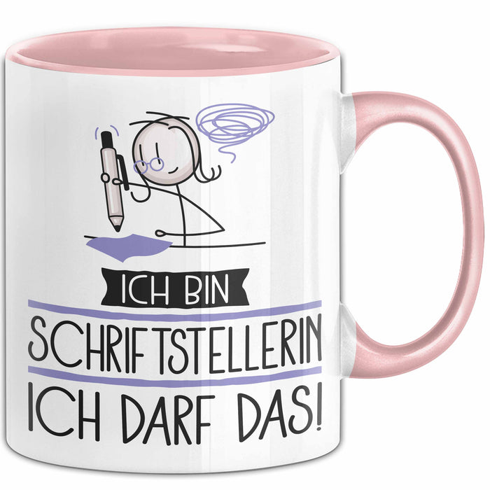Geschenk für Schriftstellerin Tasse Lustige Geschenkidee Geburtstag Ich Bin Schriftstellerin Ich Darf Das Rosa Trendation