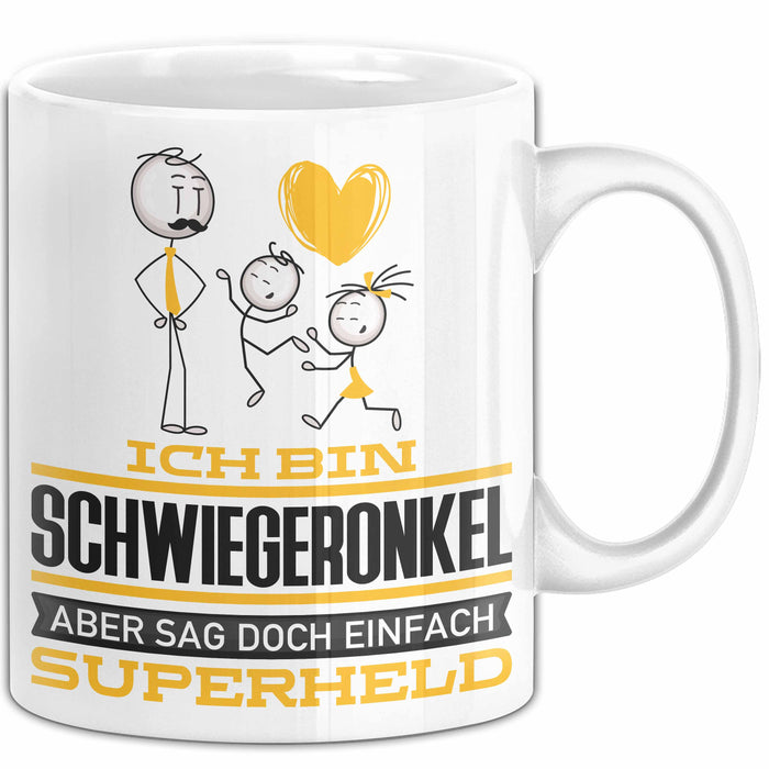 Schwiegeronkel Geschenk Tasse Ich Bin Schwiegeronkel Aber Sag Doch Einfach Superheld Lustige Geschenkdiee für Schwiegeronkel Kaffee-Becher Weiß Trendation