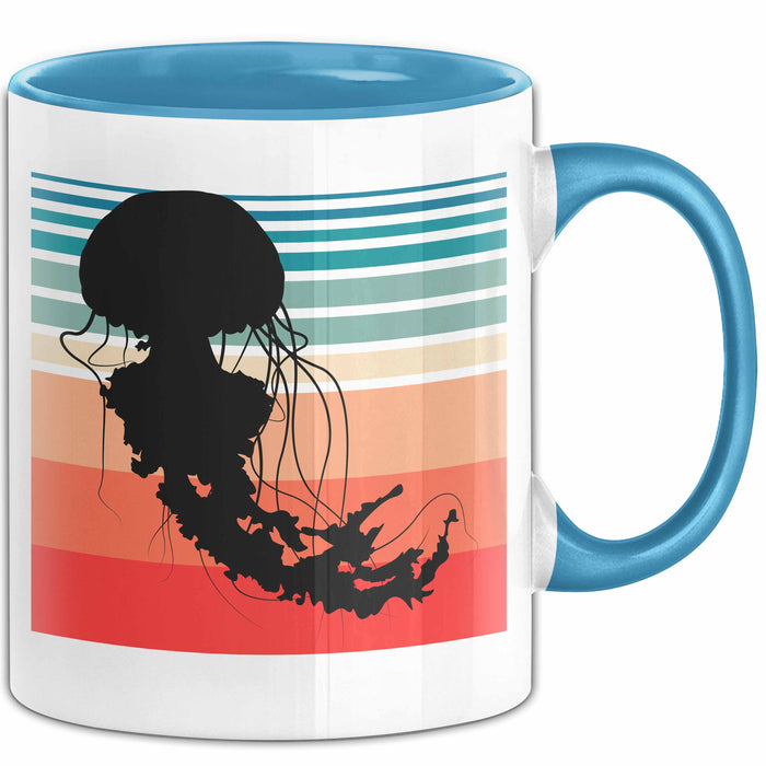 Quallen-Liebhaber Tasse Geschenkdiee Vintage Look Retro Becher Blau Trendation