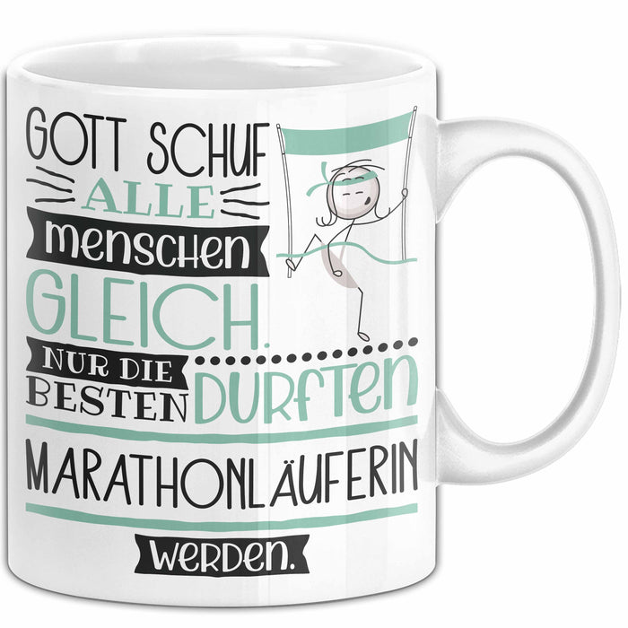 Marathonläuferin Geschenk Becher Tasse Gott Schuf Alle Menschen Gleich Nur Die Besten Durfeten Marathonläuferin Werden Geschenkidee Lustig Weiß Trendation