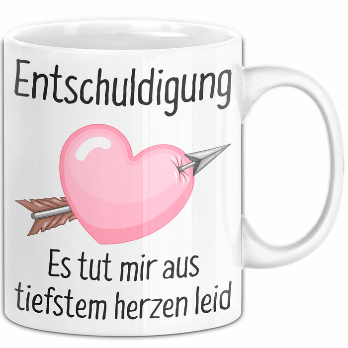 Entschuldigung Tasse Es Tut Mir Aus Tiefstem Herzen Leid Geschenkidee Sorry Becher Weiß Trendation