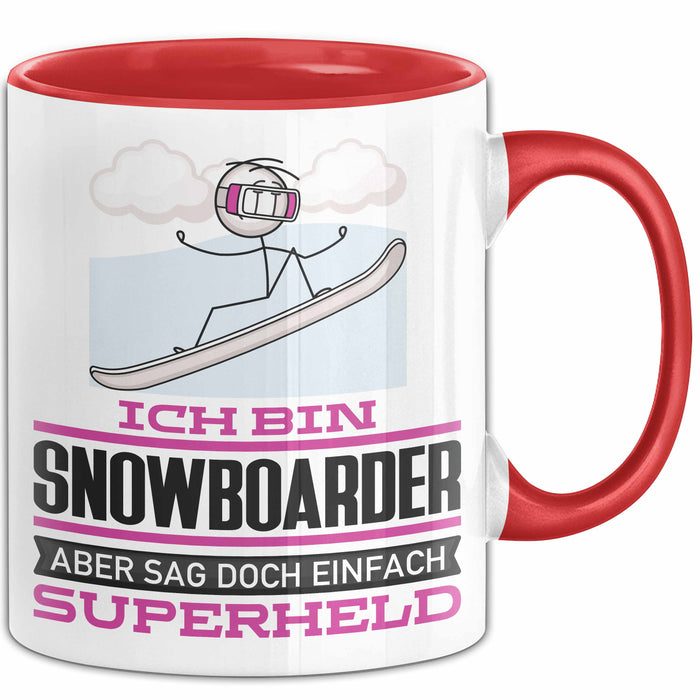 Snowboarder Geschenk Tasse Ich Bin Snowboarder Aber Sag Doch Einfach Superheld Lustige Geschenkdiee für Snowboarder Kaffee-Becher Rot Trendation