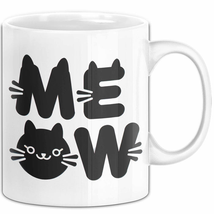 Katzen Tierliebhaber Tasse Geschenk Lustige Geschenkidee Spruch Meow Weiß Trendation