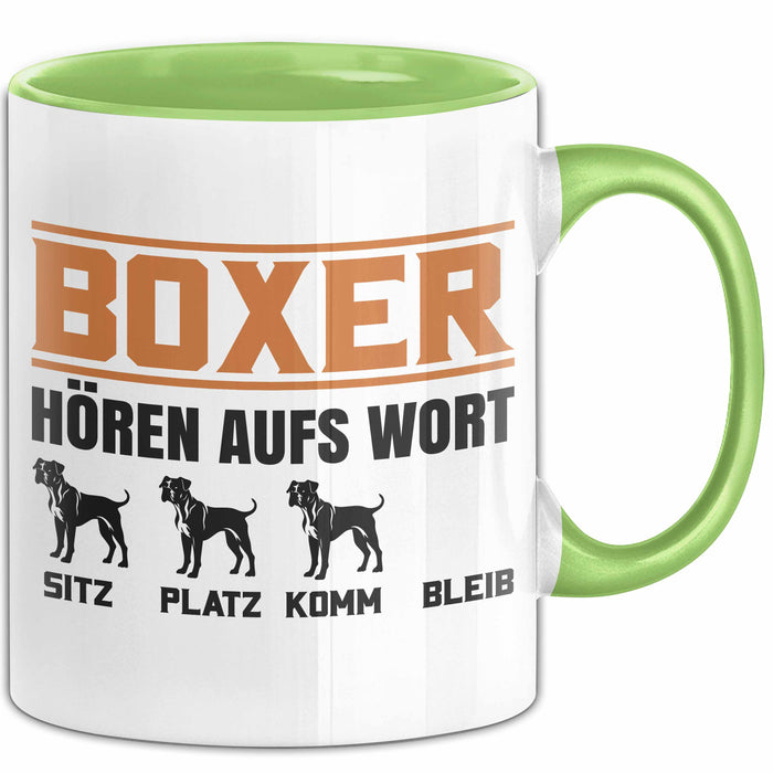 Boxer Hören Aufs Wort Tasse Geschenk Boxer Besitzer Mama Becher Grün Trendation