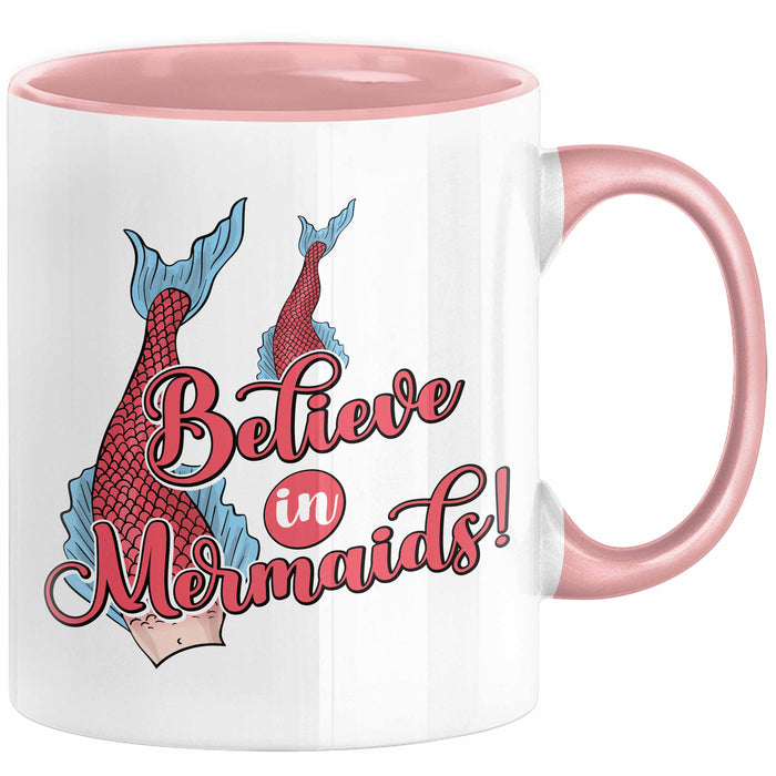 Meerjungfrau Geschenk Tasse für Mädchen Nymphe Nixe Becher Grafik Believe In Mermaids Rosa Trendation