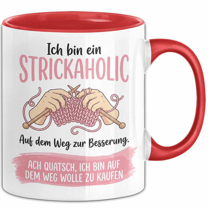 Stricken Tasse Geschenk Strickaholic Auf Dem Weg Zur Besserung Geschenkidee Hobby Rot Trendation