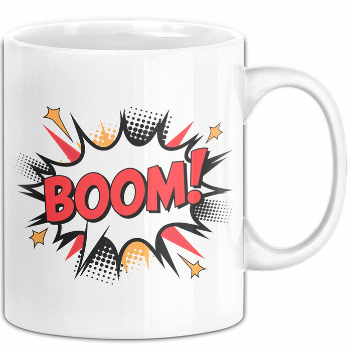 Comic Fan Tasse Boom Geschenkidee Nerds mit lustigem Spruch Weiß Trendation
