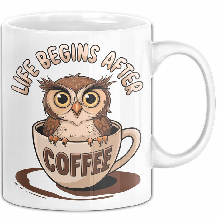 Sarkastische Eule Tier Kaffee Tasse Geschenk Lustige Geschenkidee Spruch Das Leben Beginnt Nach Dem Kaffee Weiß Trendation