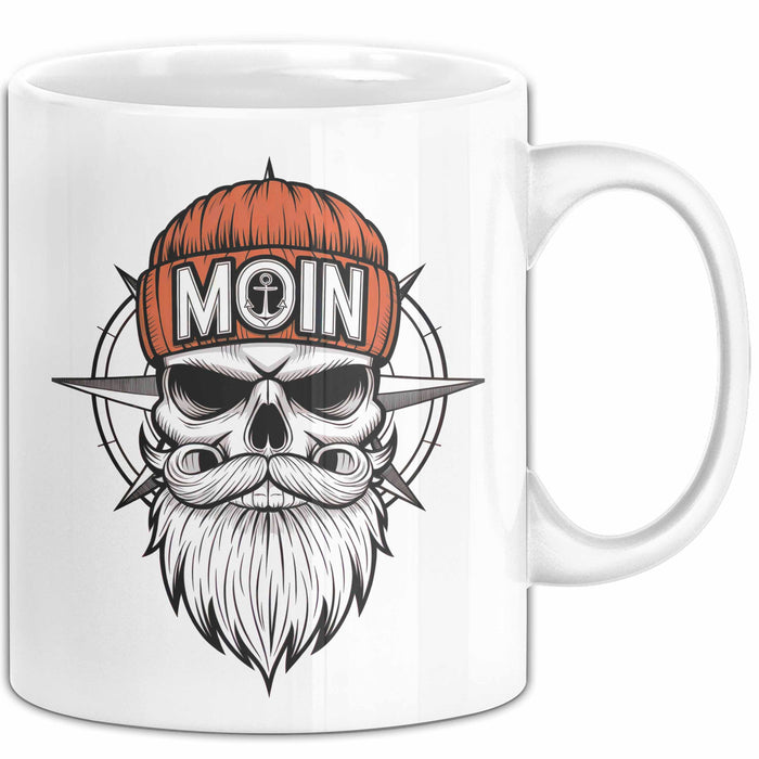 Nautischer Totenkopf Seemann Tasse Geschenk Lustige Geschenkidee Spruch Moin Weiß Trendation