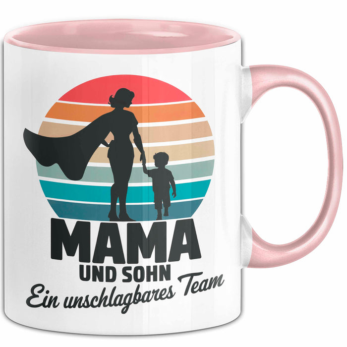 Mama Muttertag Tasse Becher Geschenk Lustige Geschenkidee Spruch Mama Und Sohn Ein Unschlagbares Team Rosa Trendation