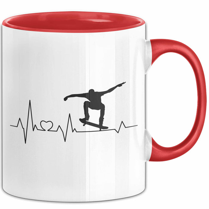 Skateboarder Geschenk Tasse Herzschlag Geschenkidee Jungs Skater Rot Trendation