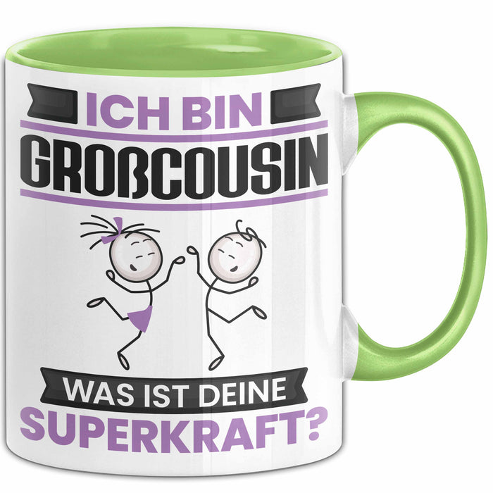 Großcousin Tasse Geschenk für Großcousin Geburtstag Lustiger Spruch Kaffee-Becher Was Ist Deine Superkraft Grün Trendation