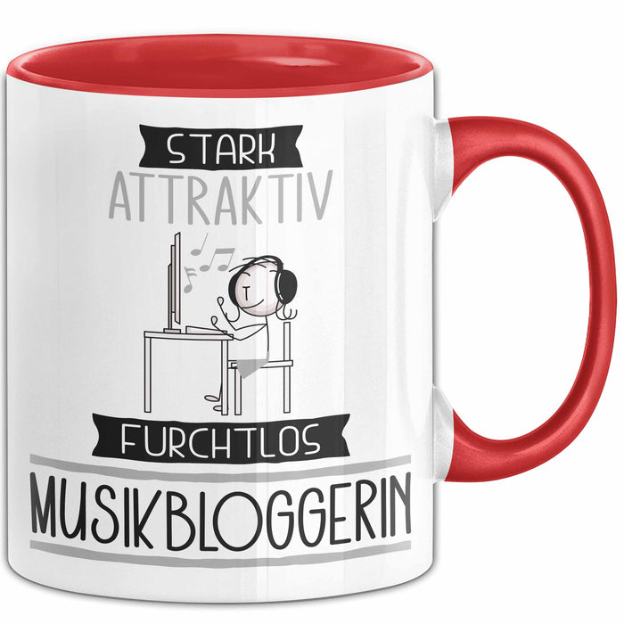 Musikbloggerin Tasse Geschenk Becher Stark Attraktiv Furchtlos Musikbloggerin Lustige Geschenkidee Rot Trendation