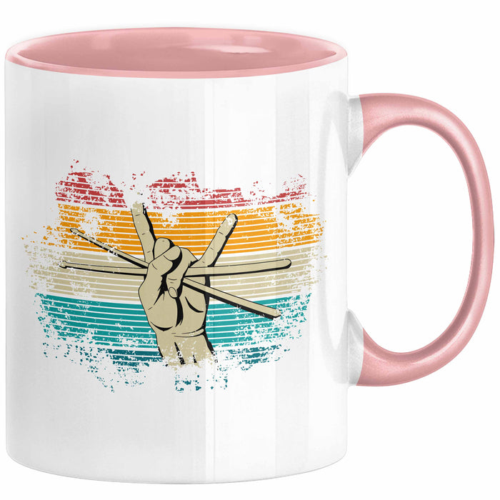 Schlagzeug-Spieler Geschenk Drummer Tasse Geschenkidee Spruch Bunte Farben Retro Schlagzeuger Rosa Trendation