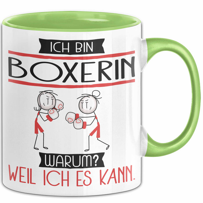 Boxerin Tasse Geschenk Ich Bin Boxerin Warum Weil Ich Es Kann Geschenkidee Geburtstag Grün Trendation