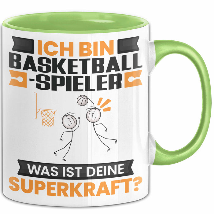 Basketballspieler Tasse Geschenk für Basketballspieler Geburtstag Lustiger Spruch Kaffee-Becher Was Ist Deine Superkraft Grün Trendation