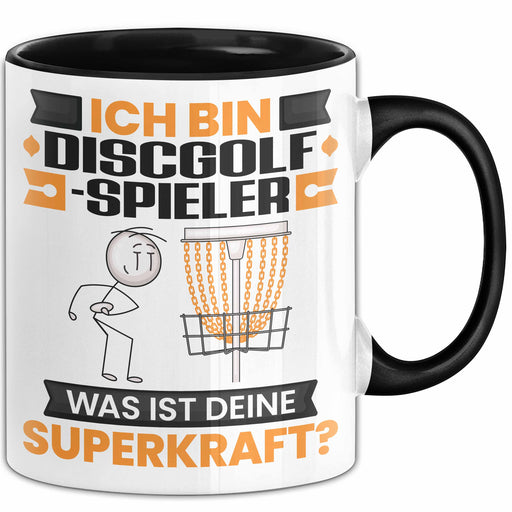 Discgolf-Spieler Tasse Geschenk für Discgolf-Spieler Geburtstag Lustiger Spruch Kaffee-Becher Was Ist Deine Superkraft Schwarz Trendation