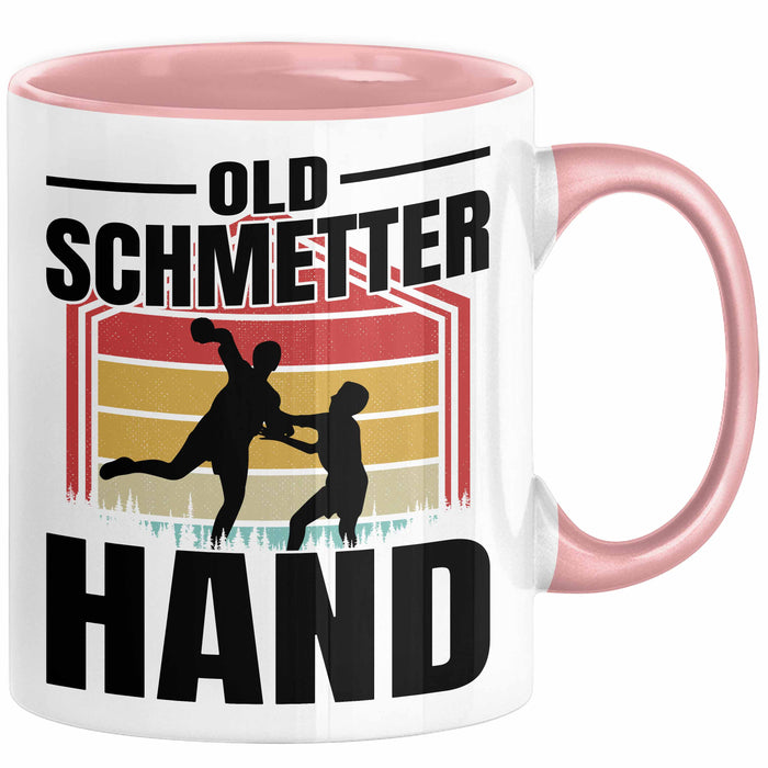 Handball Geschenk Tasse Geschenkidee Handball-Spieler Handballspielerin Mädchen Jungs Kaffee-Becher Old Schmetterhand Rosa Trendation