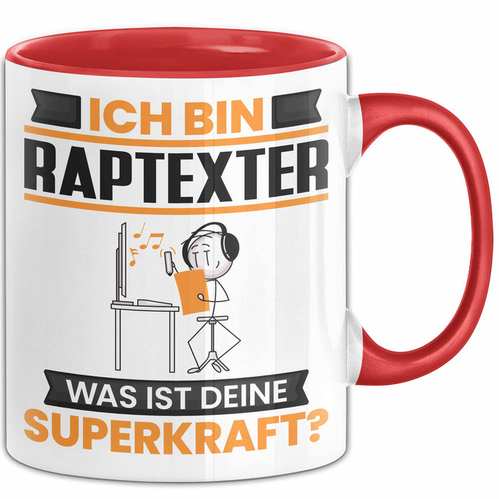 Raptexter Tasse Geschenk für Raptexter Geburtstag Lustiger Spruch Kaffee-Becher Was Ist Deine Superkraft Rot Trendation