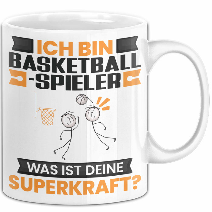 Basketballspieler Tasse Geschenk für Basketballspieler Geburtstag Lustiger Spruch Kaffee-Becher Was Ist Deine Superkraft Weiß Trendation