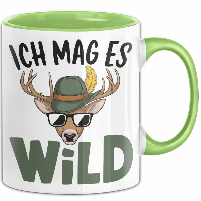 Hirschjäger Jagd Tasse Geschenk Ich mag’s wild Spruch Grün Trendation