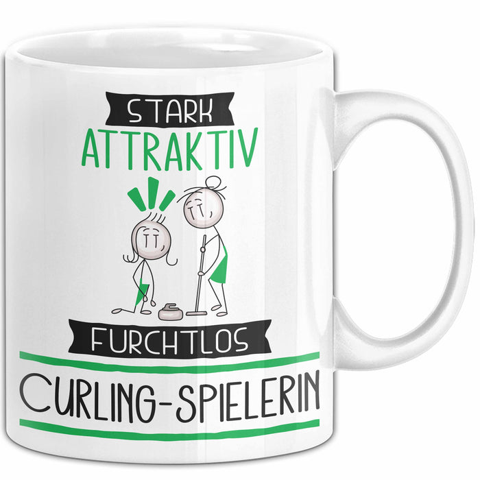Curling-Spielerin Tasse Geschenk Becher Stark Attraktiv Furchtlos Curling-Spielerin Lustige Geschenkidee Weiß Trendation