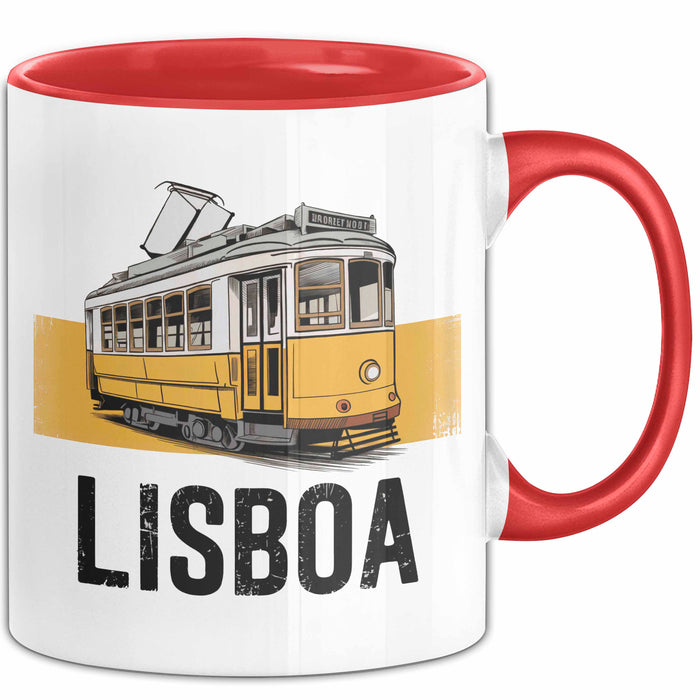 Lissabon Portugal Tasse Geschenk Lustige Geschenkidee Spruch Seilbahn Reise Straßenbahn Rot Trendation