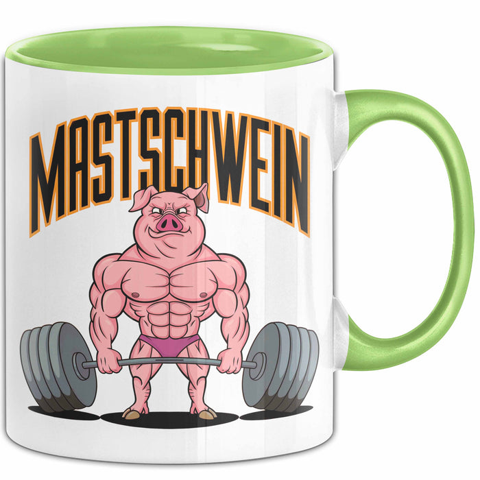 Schweinebauer Schweine Tier Gewichtheben Tasse Geschenk Lustige Geschenkidee Spruch Mastschwein Grün Trendation