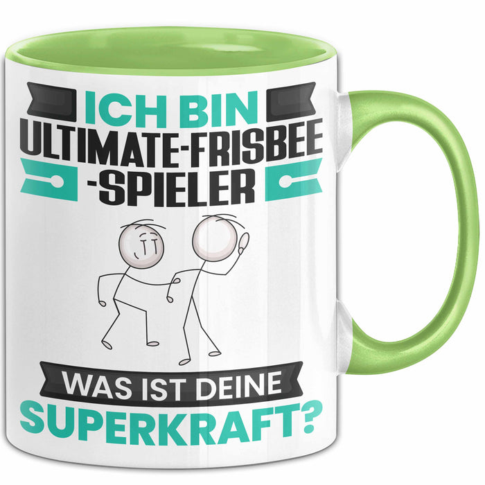 Ultimate-Frisbee-Spieler Tasse Geschenk für Ultimate-Frisbee-Spieler Geburtstag Lustiger Spruch Kaffee-Becher Was Ist Deine Superkraft Grün Trendation