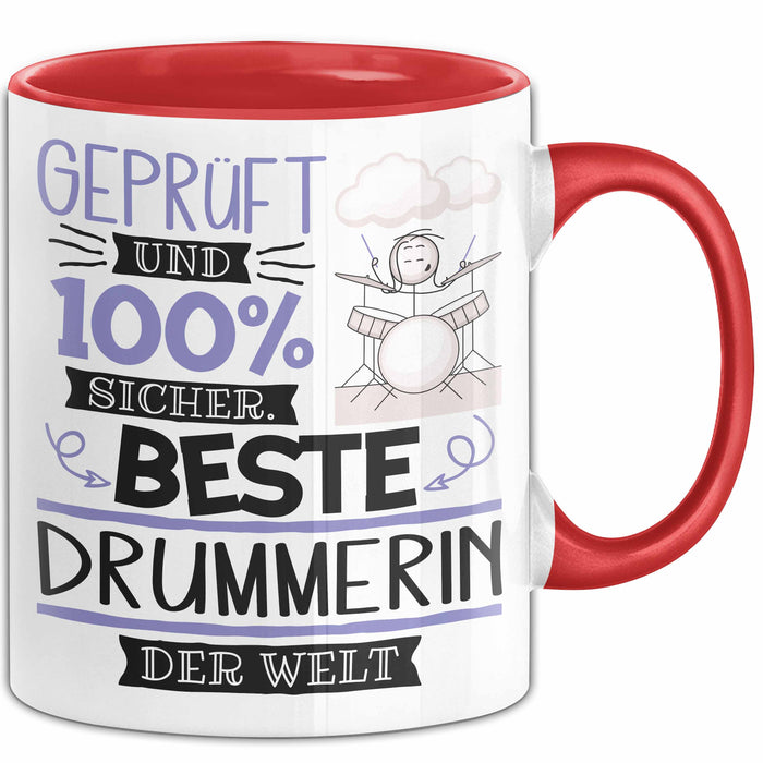 Beste Drummerin Der Welt Tasse Geschenk für Eine Drummerin Geprüft Und Sicher Geschenkidee Geburtstag Weihnachten Rot Trendation