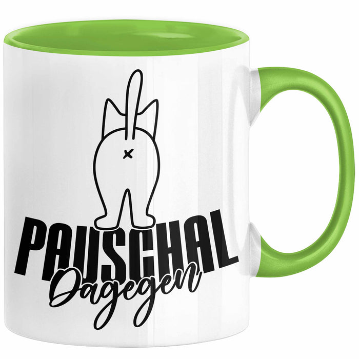 Katzen Tasse Pauschal Dagegen Katze Katzenliebhaber Kater Geschenk Miau Katzenbesitzerin Geschenkidee Humor Kaffee-Becher Grün Trendation