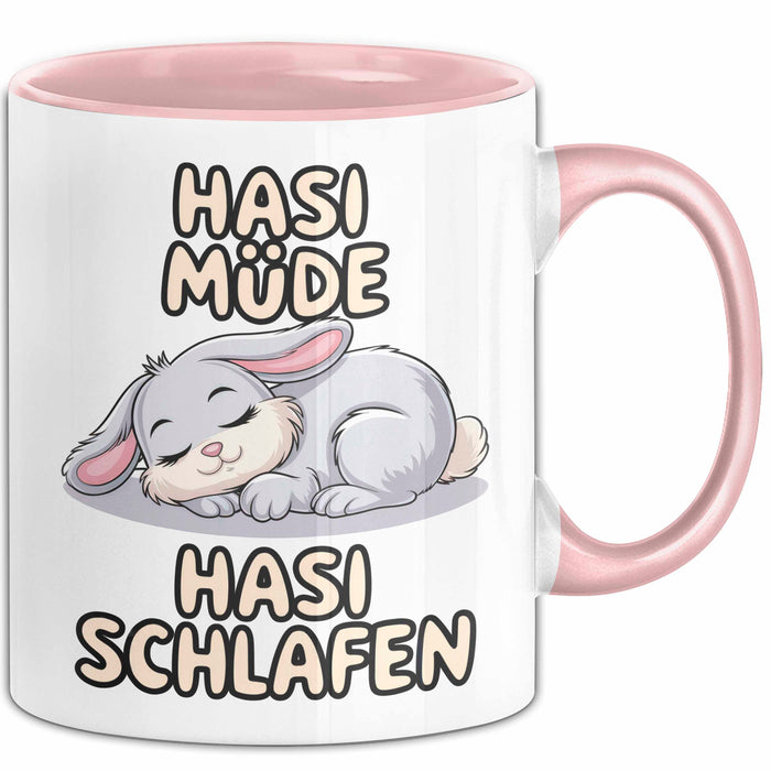 Sarkastische Kaninchen Hase Tasse Geschenk Lustige Geschenkidee Spruch Hasi Müde Hasi Schlafen Rosa Trendation