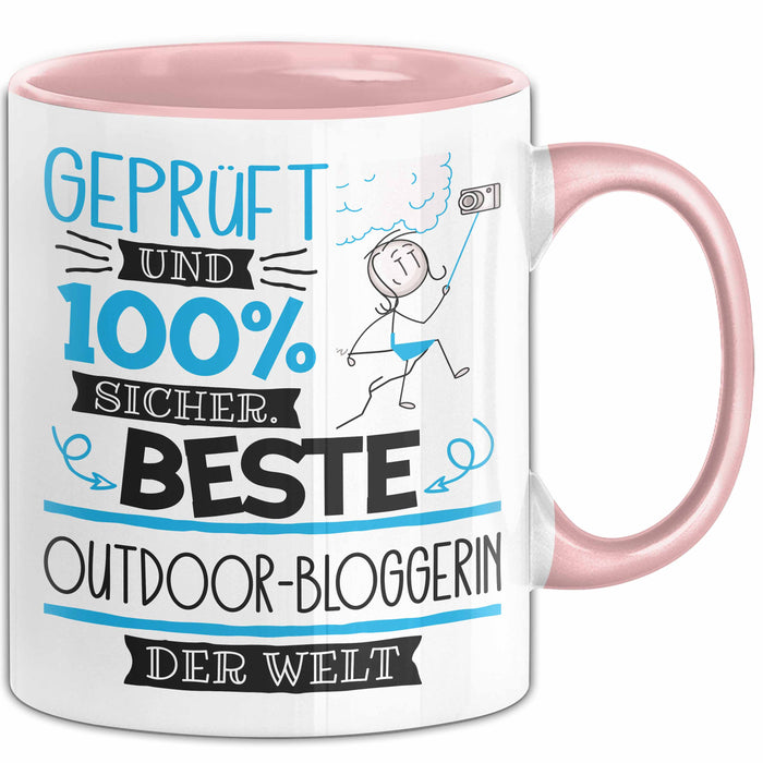 Beste Outdoor-Bloggerin Der Welt Tasse Geschenk für Eine Outdoor-Bloggerin Geprüft Und Sicher Geschenkidee Geburtstag Weihnachten Rosa Trendation
