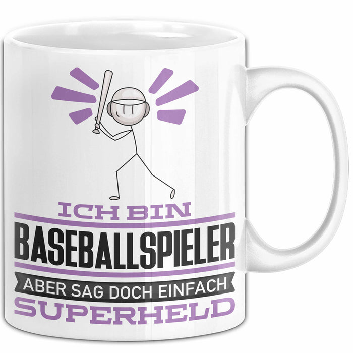 Baseballspieler Geschenk Tasse Ich Bin Baseballspieler Aber Sag Doch Einfach Superheld Lustige Geschenkdiee für Baseballspieler Kaffee-Becher Weiß Trendation